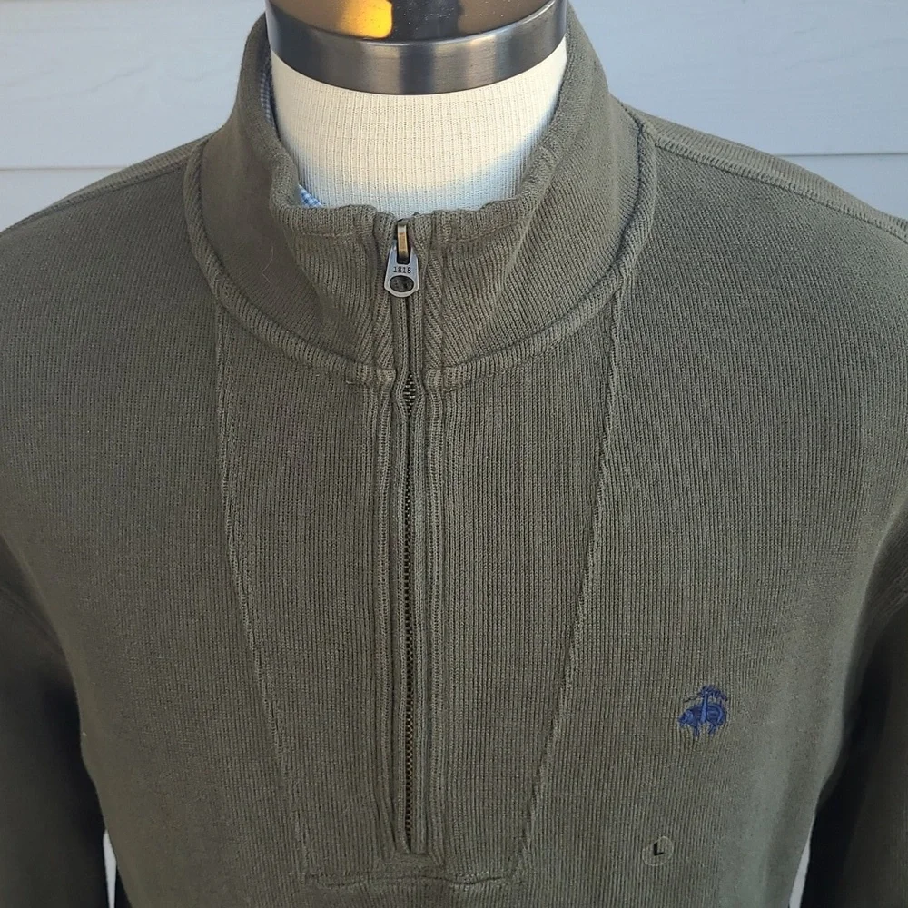BROOKS BROTHERS 346 Dark Green Cotton Large Half Zip Pullover Sweater NEW‎